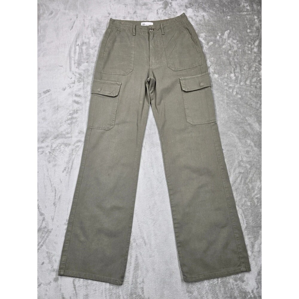 Zara Wide Leg Cargo Pants Womens 2 Green Full Length